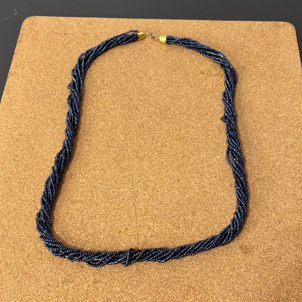 Multi-Strand Twisted Seed Bead Necklace - Blue